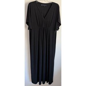 Anne Klein L/XL Black Loose 52" L Dress Poly/Span Ruched Front Short Sleeve EUC